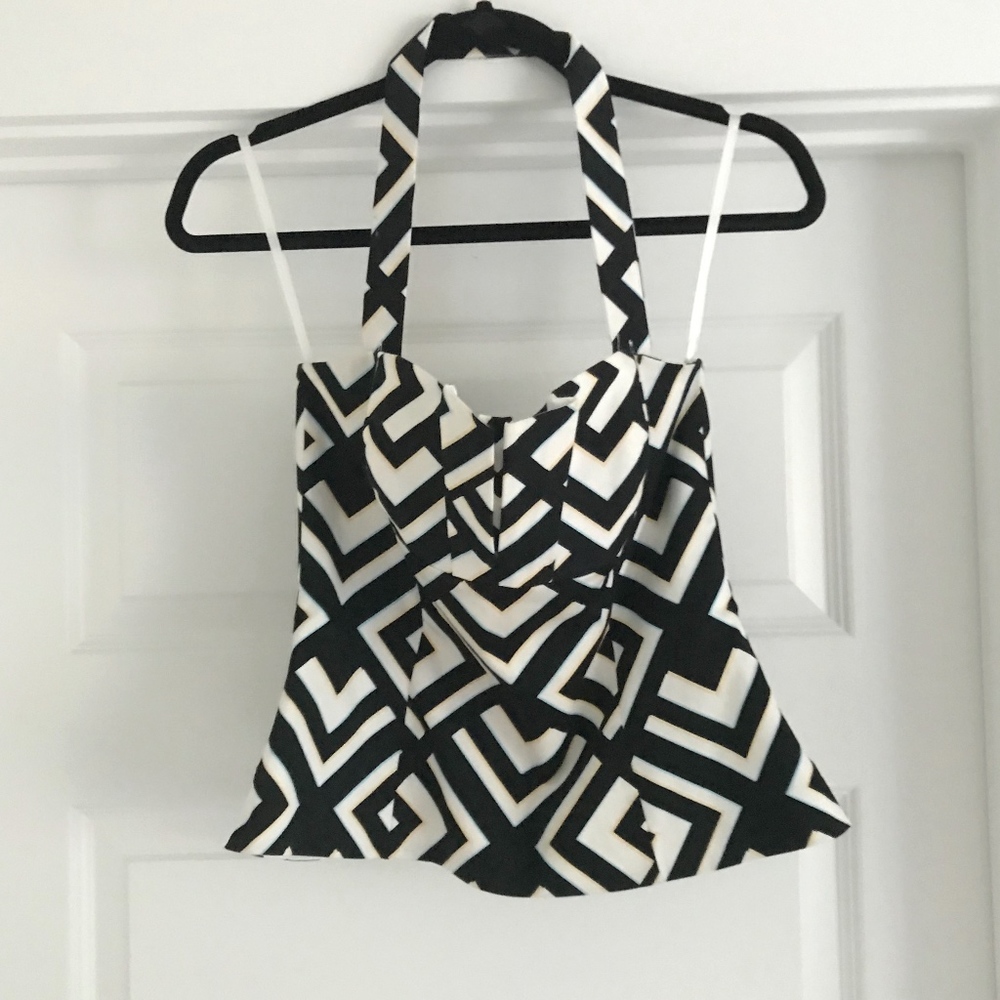 WHBM Geometric Strapless/Halter Top